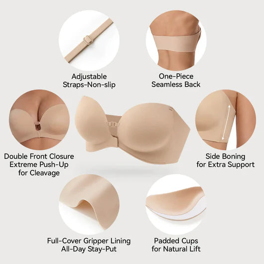 Seamless Strapless Front Closure Push-Up Bra