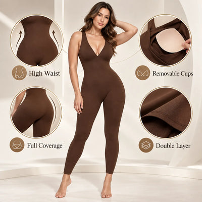 Women's Deep V Compression Shapewear Jumpsuit
