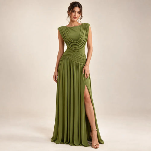 Women’s Cowl Neck Ruched Maxi Dress