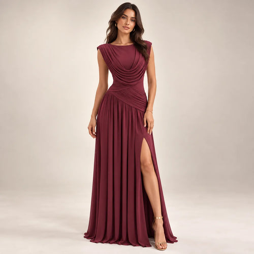 Women’s Cowl Neck Ruched Maxi Dress