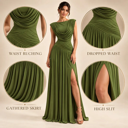 Women’s Cowl Neck Ruched Maxi Dress