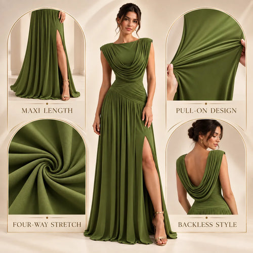 Women’s Cowl Neck Ruched Maxi Dress