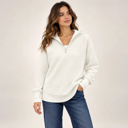 Women’s Quarter Zip Ribbed Knit Sweater