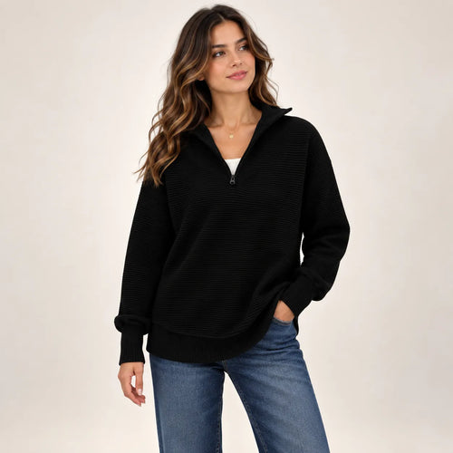 Women’s Quarter Zip Ribbed Knit Sweater