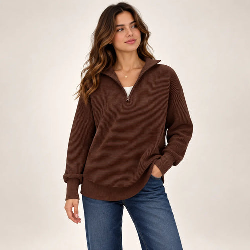 Women’s Quarter Zip Ribbed Knit Sweater