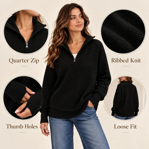 Women’s Quarter Zip Ribbed Knit Sweater