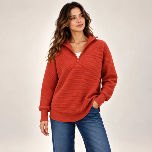 Women’s Quarter Zip Ribbed Knit Sweater
