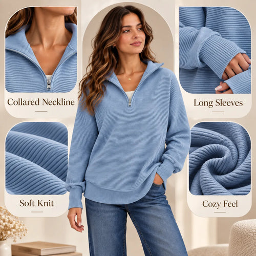 Women’s Quarter Zip Ribbed Knit Sweater