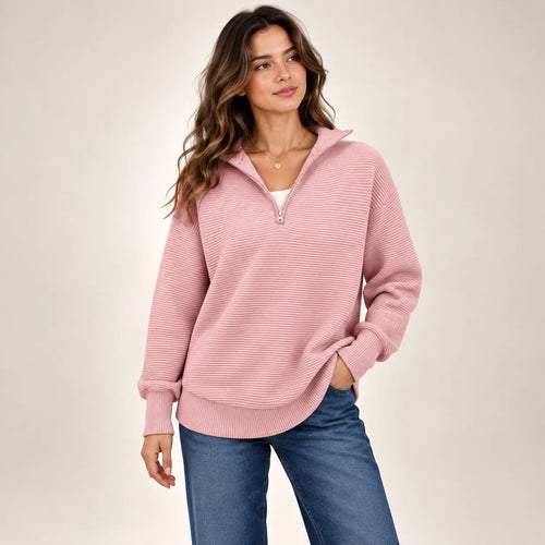 Women’s Quarter Zip Ribbed Knit Sweater