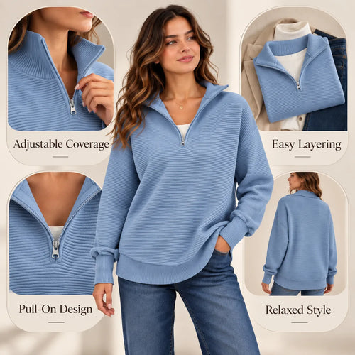 Women’s Quarter Zip Ribbed Knit Sweater