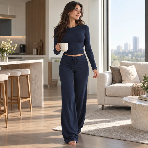 Women’s Knit Crop Top Pants Set