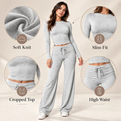 Women’s Knit Crop Top Pants Set
