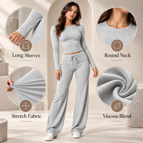 Women’s Knit Crop Top Pants Set