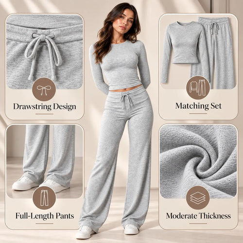 Women’s Knit Crop Top Pants Set