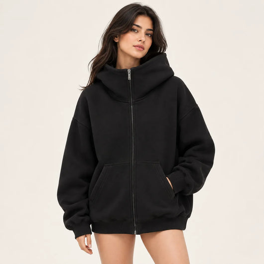 Oversized High Neck Zip Up Hoodie