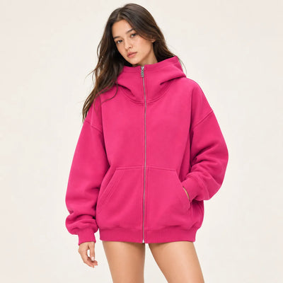 Oversized High Neck Zip Up Hoodie