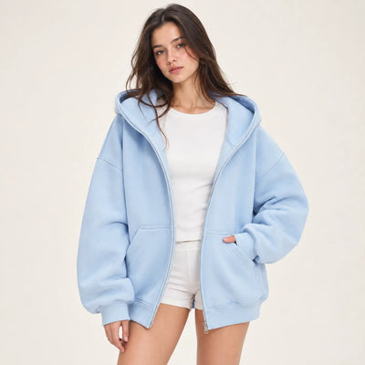 Oversized High Neck Zip Up Hoodie
