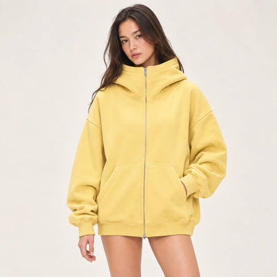Oversized High Neck Zip Up Hoodie
