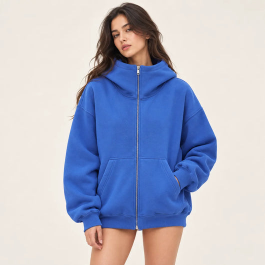 Oversized High Neck Zip Up Hoodie