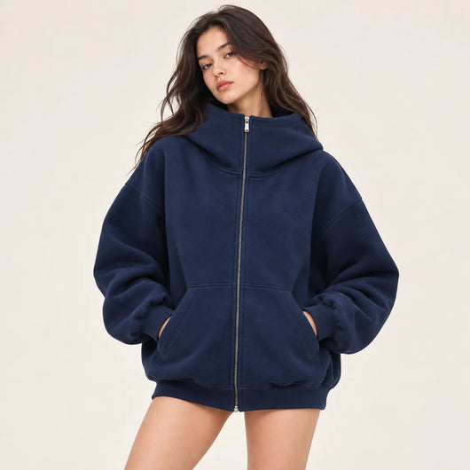 Oversized High Neck Zip Up Hoodie