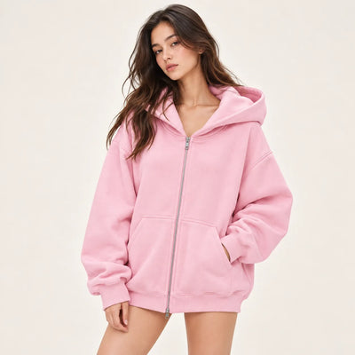 Oversized High Neck Zip Up Hoodie