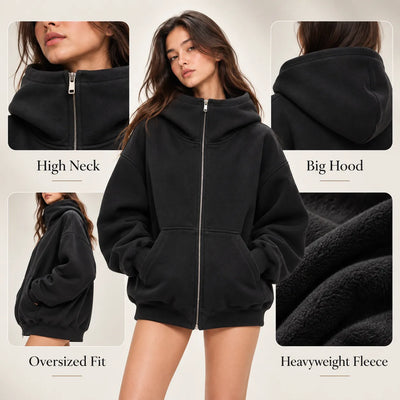 Oversized High Neck Zip Up Hoodie
