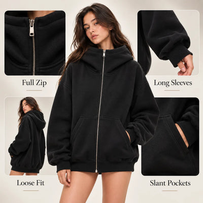 Oversized High Neck Zip Up Hoodie