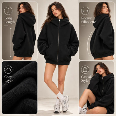 Oversized High Neck Zip Up Hoodie