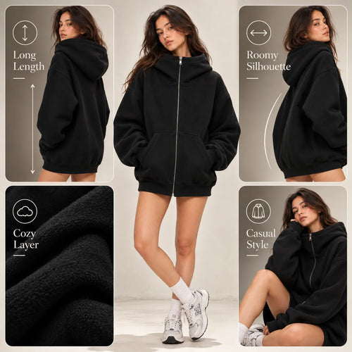Oversized High Neck Zip Up Hoodie