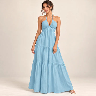 Women’s Halter V Neck Maxi Dress