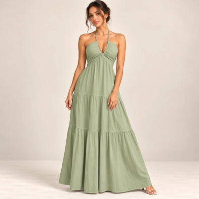 Women’s Halter V Neck Maxi Dress