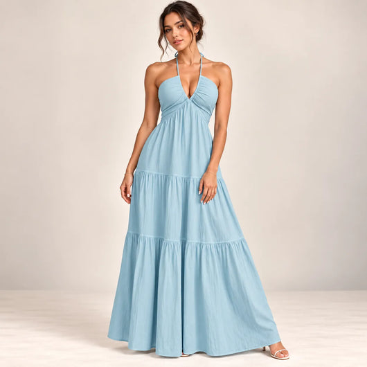 Women’s Halter V Neck Maxi Dress