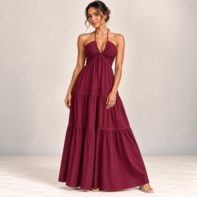 Women’s Halter V Neck Maxi Dress