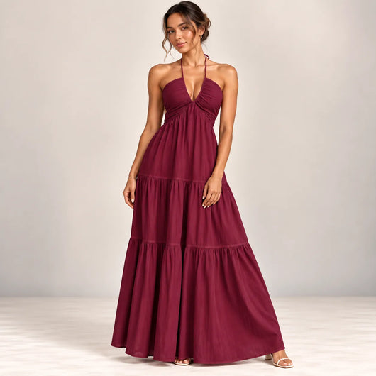 Women’s Halter V Neck Maxi Dress