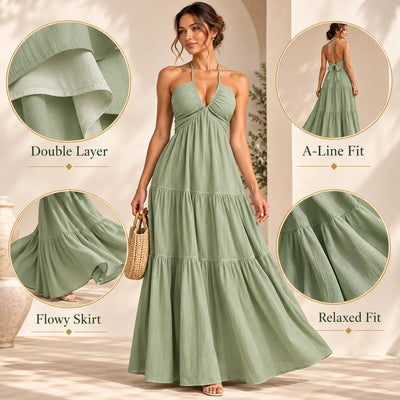 Women’s Halter V Neck Maxi Dress