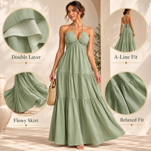 Women’s Halter V Neck Maxi Dress