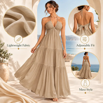 Women’s Halter V Neck Maxi Dress