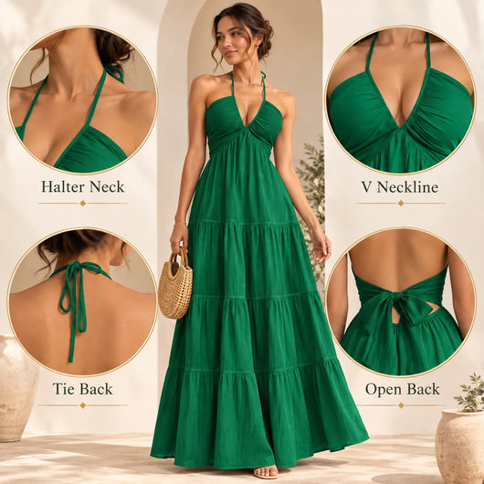 Women’s Halter V Neck Maxi Dress