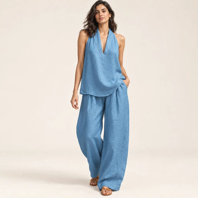 Women’s V Neck Linen Two Piece Set