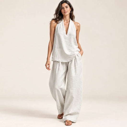 Women’s V Neck Linen Two Piece Set