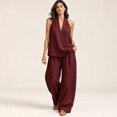 Women’s V Neck Linen Two Piece Set