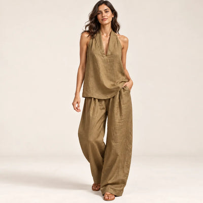 Women’s V Neck Linen Two Piece Set