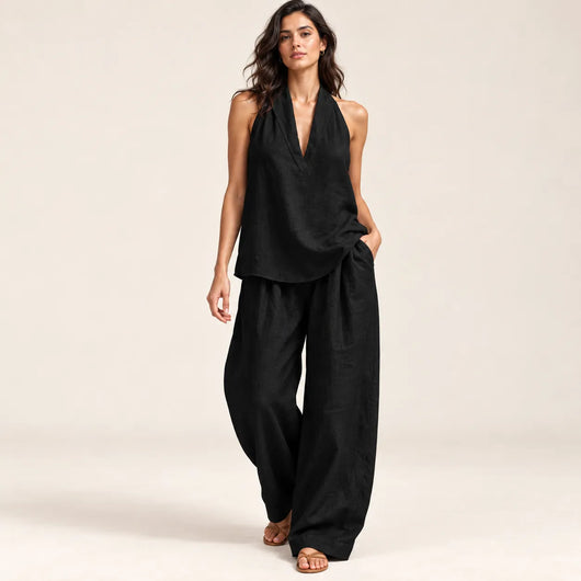 Women’s V Neck Linen Two Piece Set