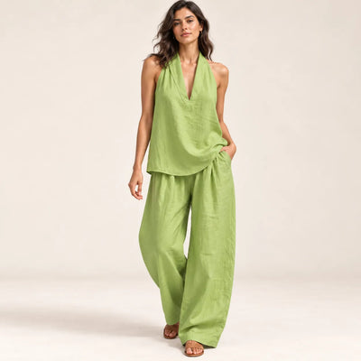 Women’s V Neck Linen Two Piece Set