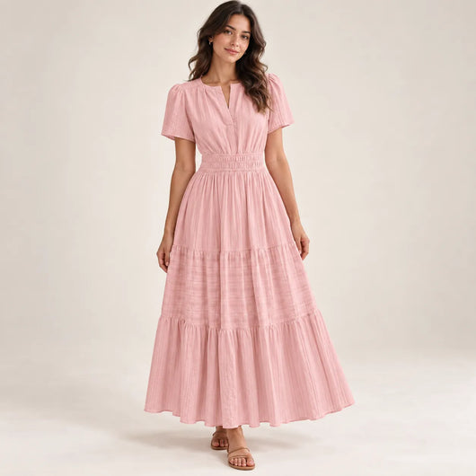 Women’s V Neck Elastic Waist Maxi Dress