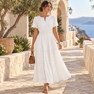 Women’s V Neck Elastic Waist Maxi Dress