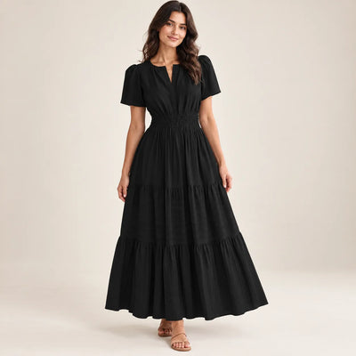 Women’s V Neck Elastic Waist Maxi Dress