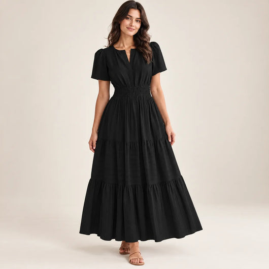Women’s V Neck Elastic Waist Maxi Dress
