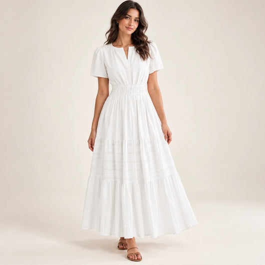 Women’s V Neck Elastic Waist Maxi Dress