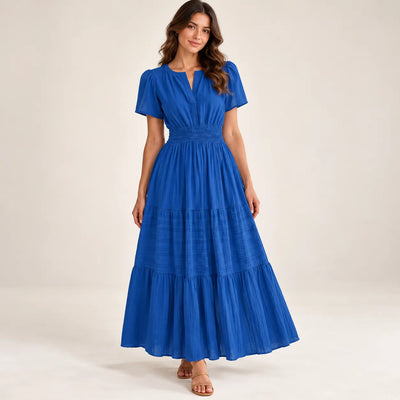 Women’s V Neck Elastic Waist Maxi Dress